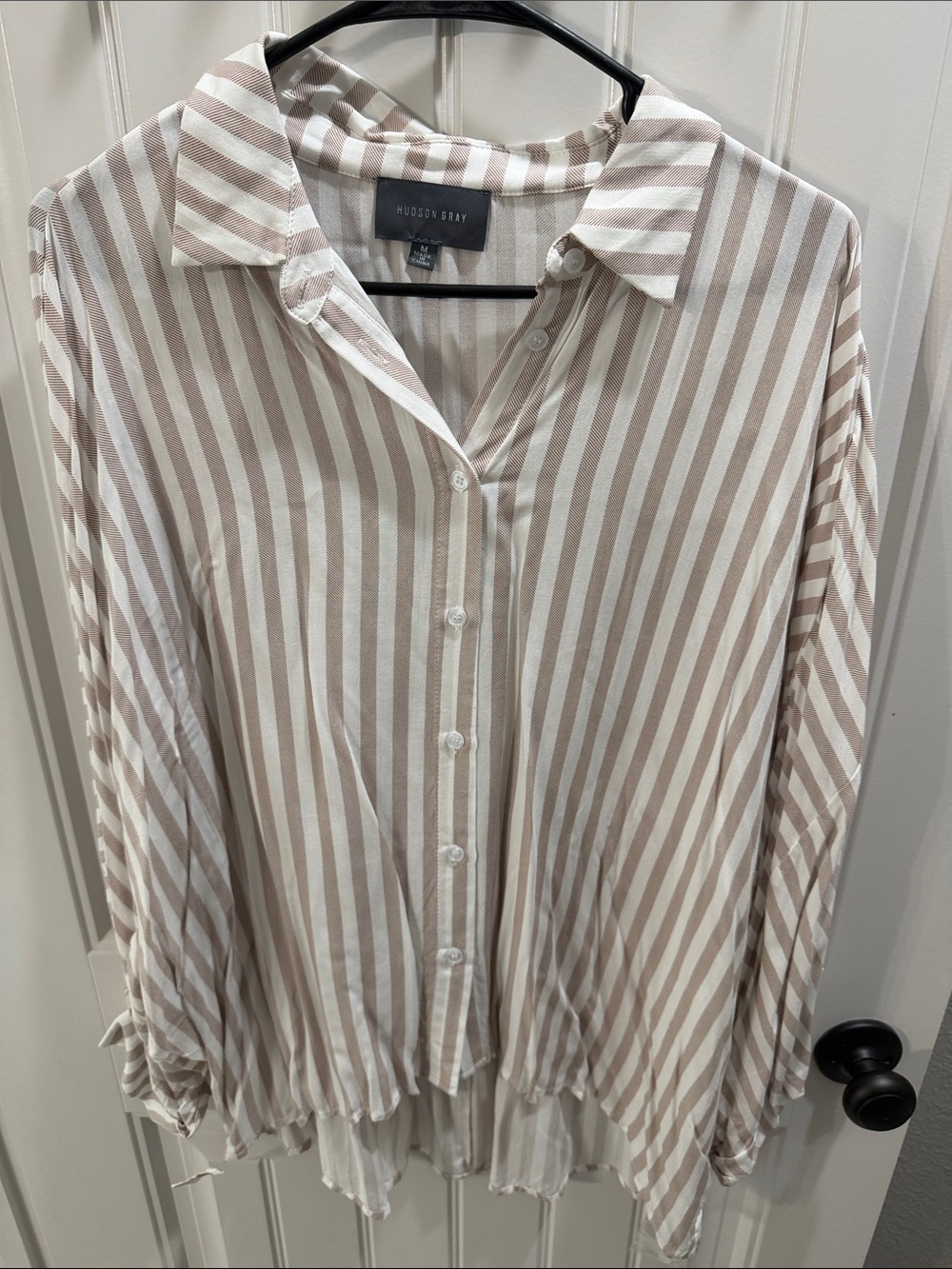 Hudson Gray Beige and White Vertical Stripe Button-Down Shirt
